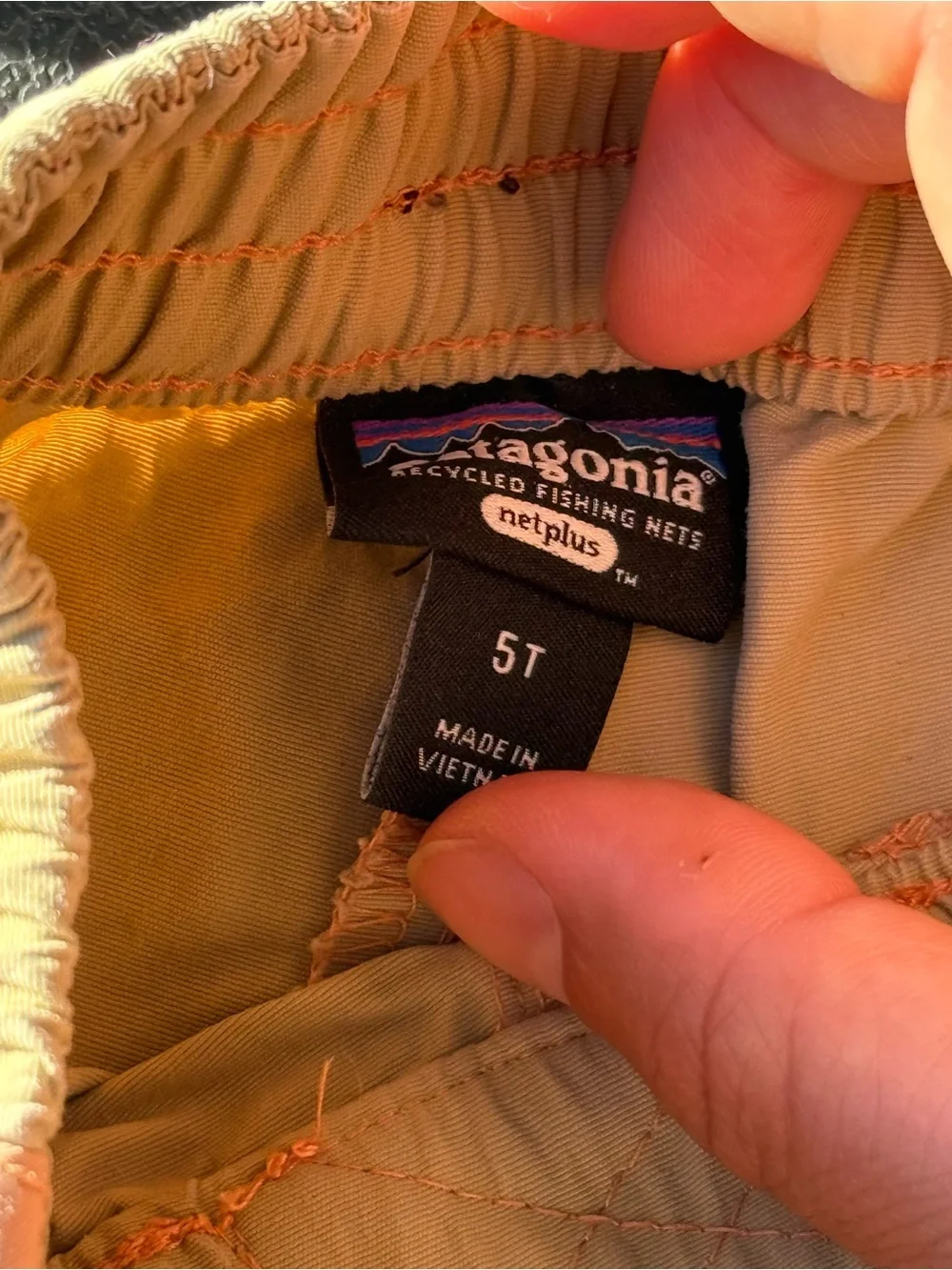 PATAGONIA Tan, Light Orange, Light Blue Colorblock Shorts